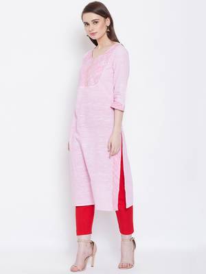 Women Pink Color Khadi Cotton Kurti 3