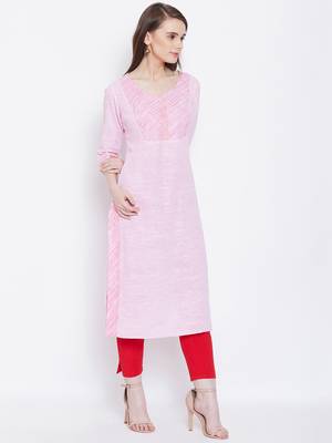 Women Pink Color Khadi Cotton Kurti 4