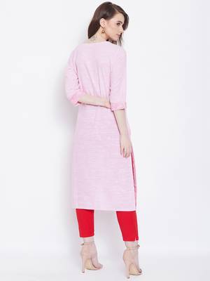 Women Pink Color Khadi Cotton Kurti 5
