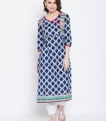 Women Navy and Multicolor Printed Cotton Kurti