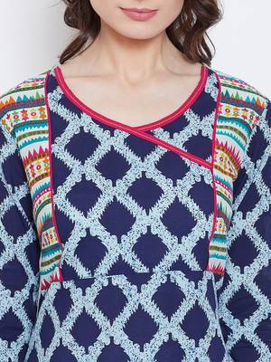 Women Navy and Multicolor Printed Cotton Kurti 6