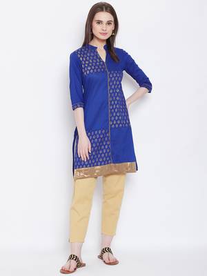 Women Blue Color Printed Cotton Kurti 1