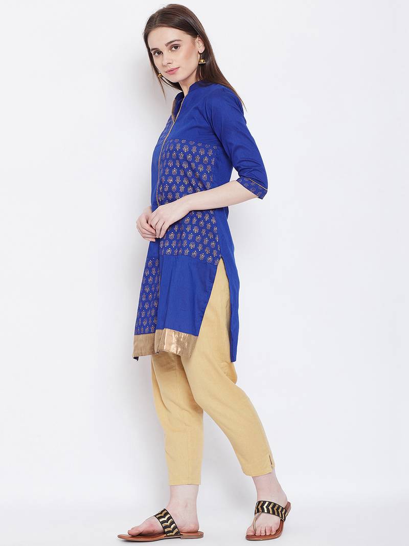 Women Blue Color Printed Cotton Kurti