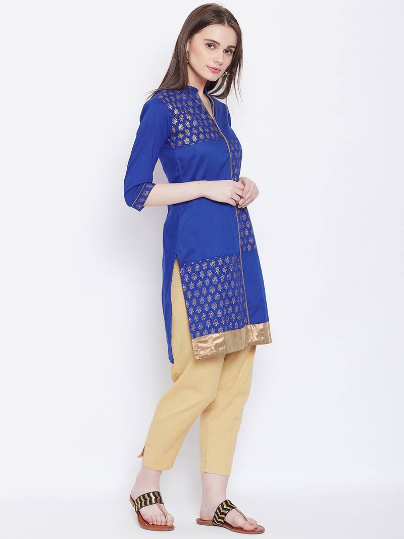 Women Blue Color Printed Cotton Kurti