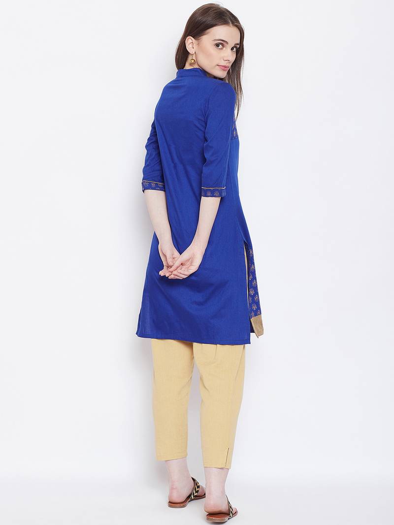 Women Blue Color Printed Cotton Kurti