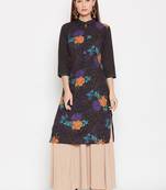 Women Black Color Floral Printed Cotton Kurti