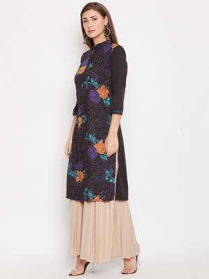 Women Black Color Floral Printed Cotton Kurti 3