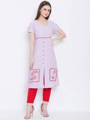 Women Purple Color Printed Cotton Kurti 1