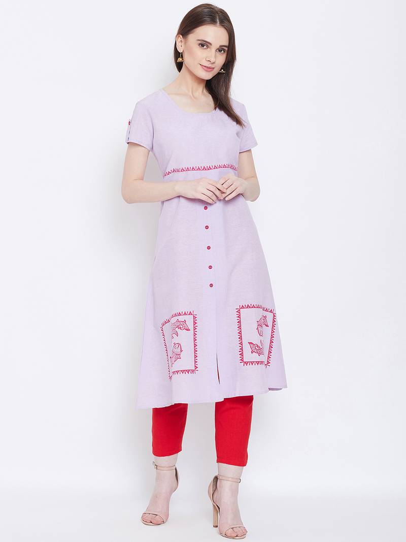 Women Purple Color Printed Cotton Kurti