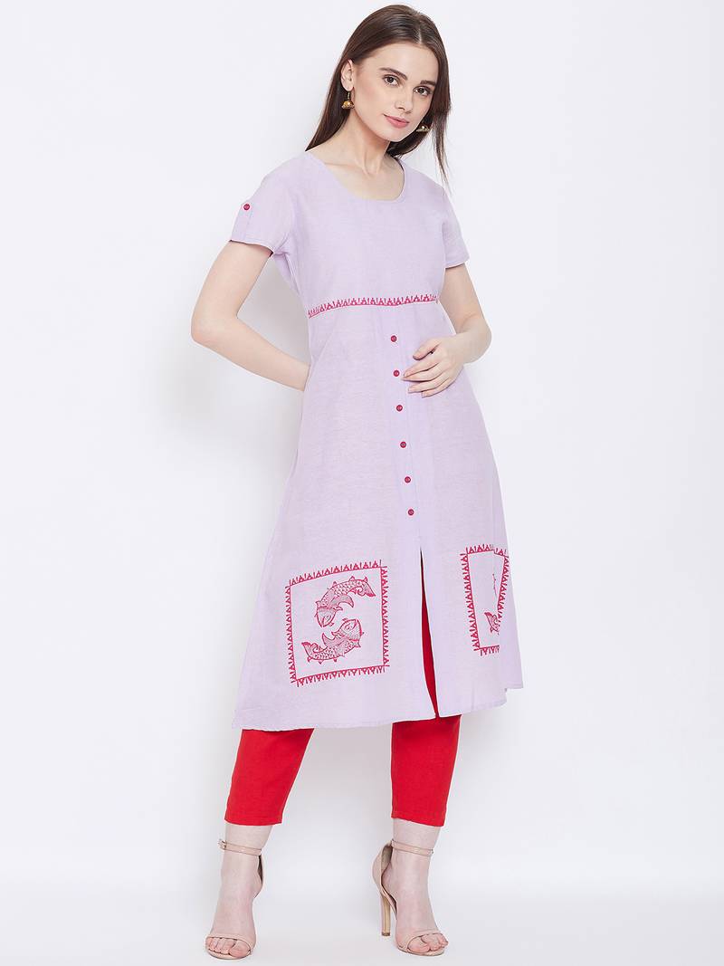 Women Purple Color Printed Cotton Kurti