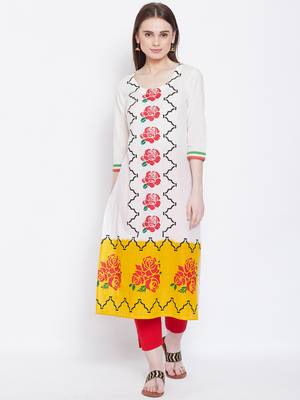 Women White Color Floral Printed Cotton Kurti 1