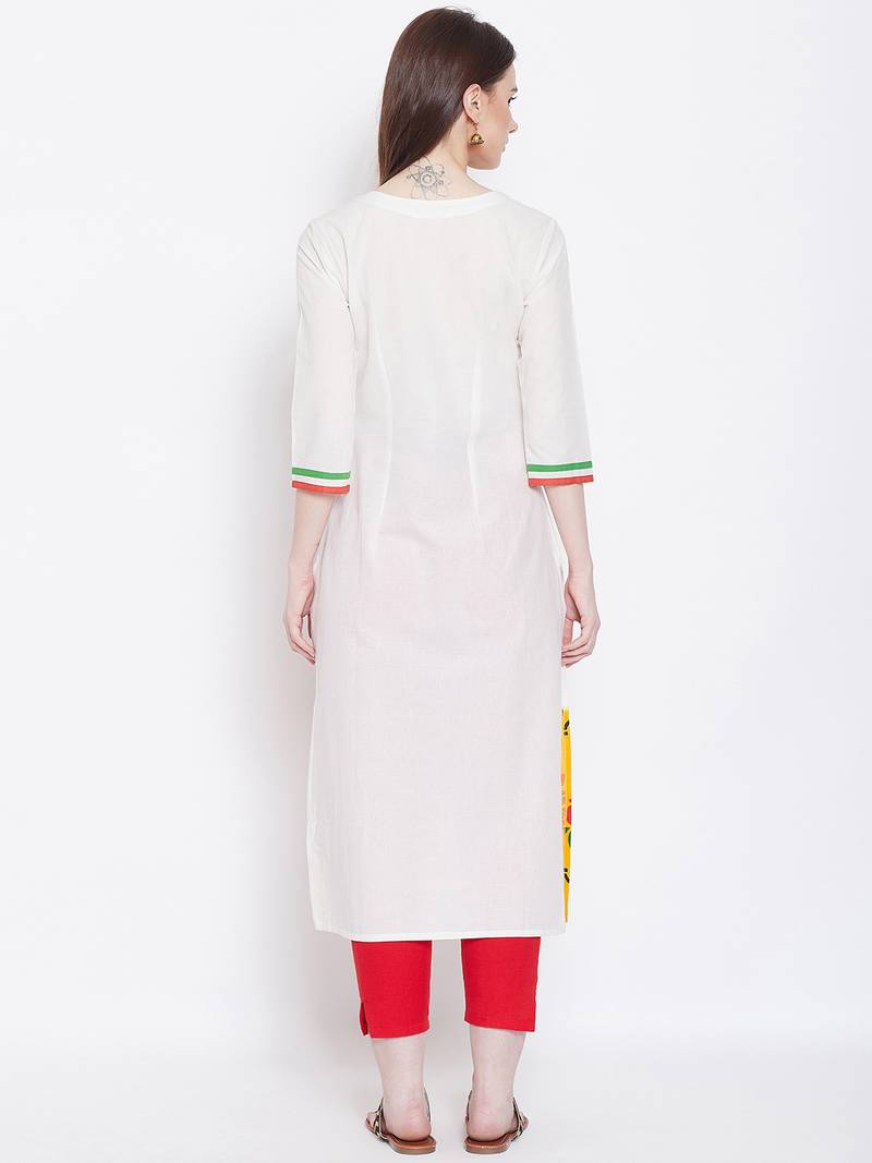 Women White Color Floral Printed Cotton Kurti