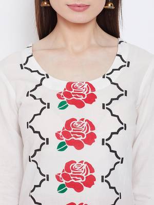 Women White Color Floral Printed Cotton Kurti 6