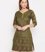 women olive Color Floral Printed Cotton Kurti