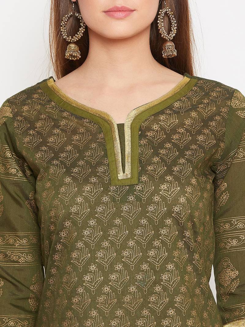 women olive Color Floral Printed Cotton Kurti