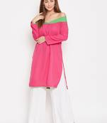 Women Pink and Green Color Plain Crepe Kurti
