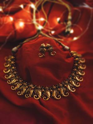 Gold Tone Temple Work Necklace 1