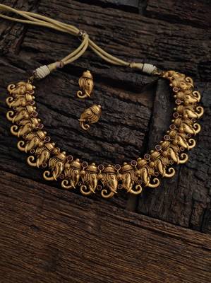 Gold Tone Temple Work Necklace 2
