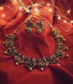 Red Gold Tone Temple Work Necklace With Earrings