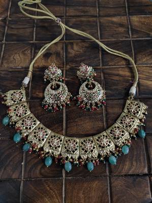Multicoloured Gold Tone Jadau Necklace 1