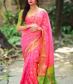 Pink woven banarasi saree with blouse