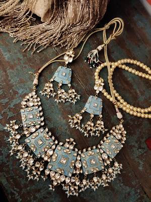 Blue Gold Tone Meenakari Necklace Set 1