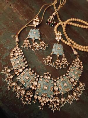 Blue Gold Tone Meenakari Necklace Set 2