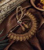 Gold Tone Temple Necklace With Earrings