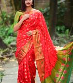 Red woven banarasi saree with blouse