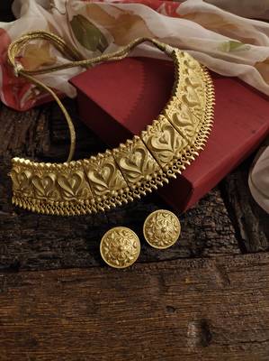 Gold Tone Temple Necklace With Studs 1