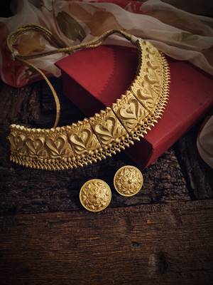 Gold Tone Temple Necklace With Studs 2
