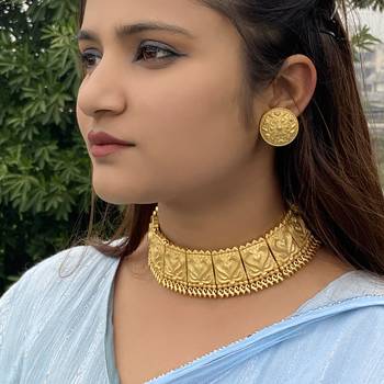 Gold Tone Temple Work Necklace Set 3
