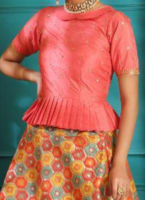 Pink Plain
 Jacquard Unstitched
 Lehenga 2