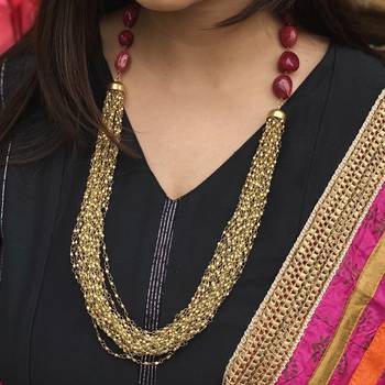 Gold Tone Pink Stone Necklace 2