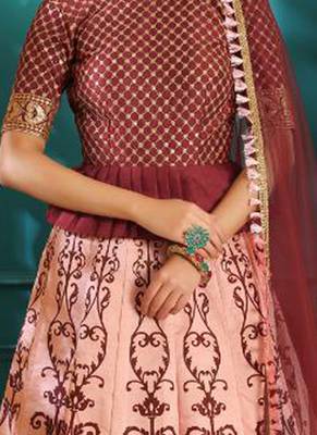 Maroon Plain
 Silk Unstitched Lehenga 2