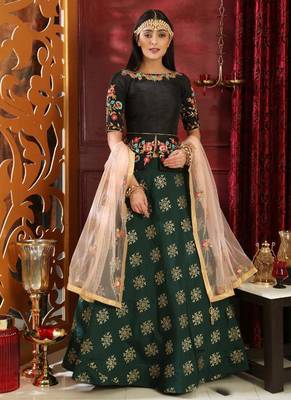 Black Plain
 Jacquard Unstitched Lehenga 1