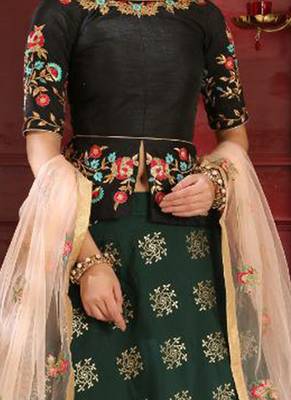Black Plain
 Jacquard Unstitched Lehenga 2