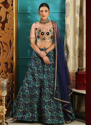 Multicolor Plain
 Jacquard Unstitched Lehenga 1
