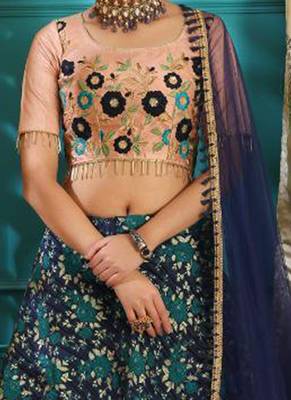 Multicolor Plain
 Jacquard Unstitched Lehenga 2