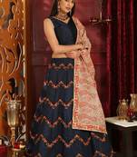 Blue Plain
 Silk Unstitched Lehenga