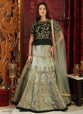 Green Plain
 Silk Unstitched Lehenga 1