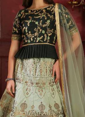 Green Plain
 Silk Unstitched Lehenga 2