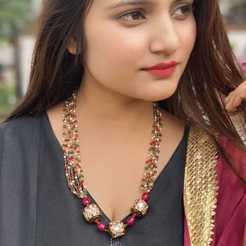 Red- Green Meenakari Beaded Necklace 1