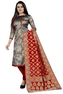 grey woven brocade unstitched sawlar with dupatta 1