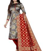 grey woven brocade unstitched sawlar with dupatta