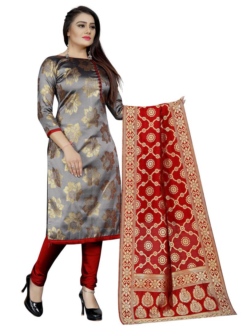 grey woven brocade unstitched sawlar with dupatta