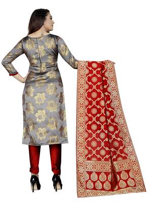 grey woven brocade unstitched sawlar with dupatta 4