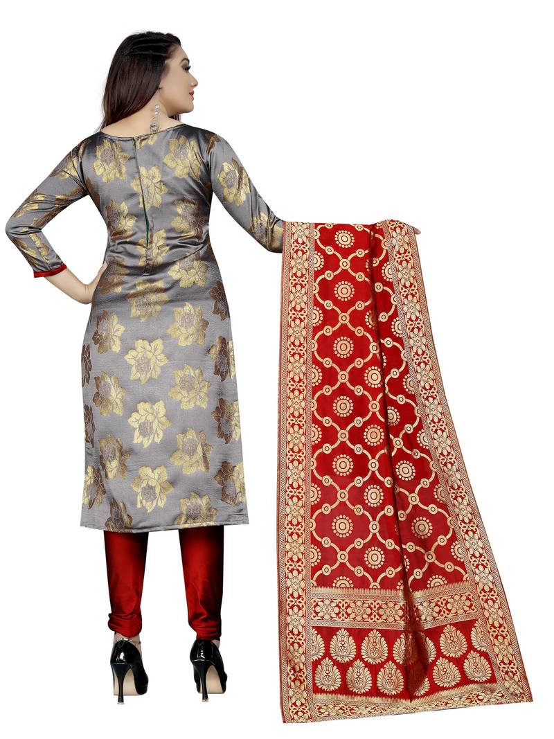 grey woven brocade unstitched sawlar with dupatta
