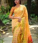 Yellow woven banarasi saree with blouse