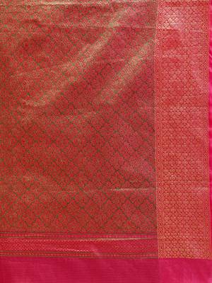 Kimisha Women's Pink Silk Blend Zari Work Kanjivaram Saree With Zari Border 5